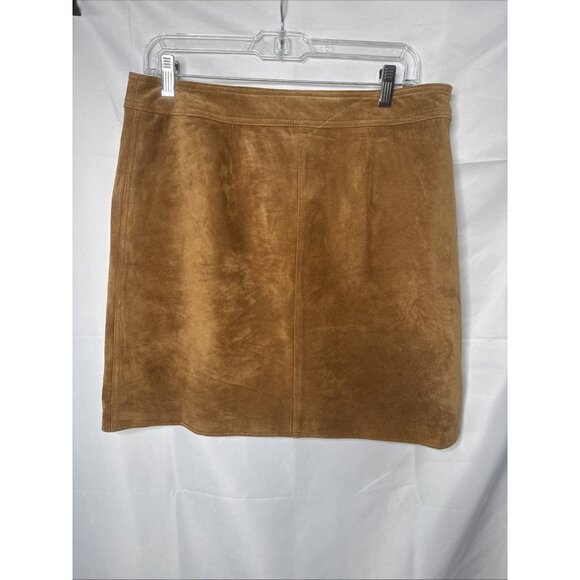 IE Tan Suede Leather Skirt 12 lined Short Brown Pockets School girl Old Money - Picture 6 of 7